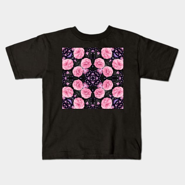 Crystal Hearts and Flowers Valentines Kaleidoscope pattern (Seamless) 6 Kids T-Shirt by Swabcraft